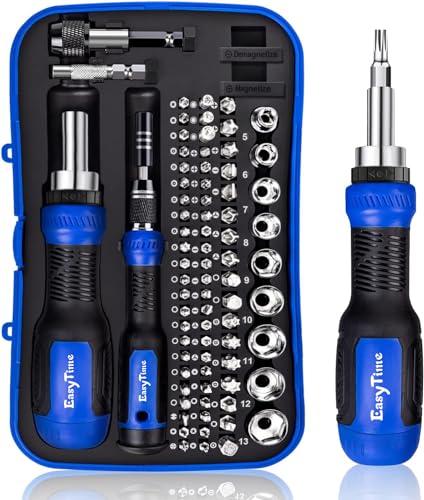 Ratcheting Screwdriver Set Socket Bits: EasyTime 78pcs Precision Magnetic Screwdriver Bit with Storage Case- Repair Tool Kits for Furniture Car Bike Computer PC PS4 Electronic Device and Househould