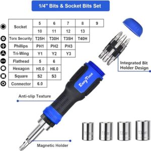 Ratcheting Screwdriver Set Socket Bits: EasyTime 78pcs Precision Magnetic Screwdriver Bit with Storage Case- Repair Tool Kits for Furniture Car Bike Computer PC PS4 Electronic Device and Househould