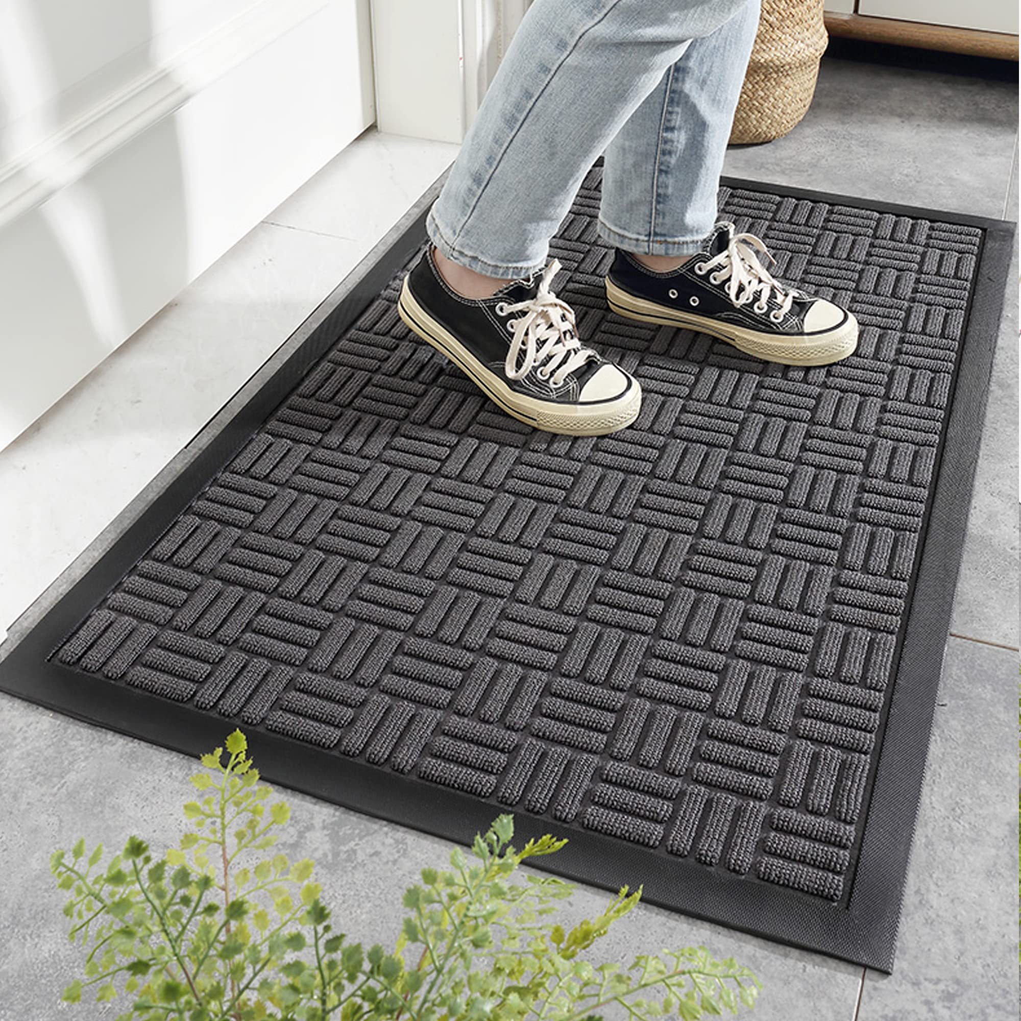 Door Mats Outdoor Indoor Doormat 30"x18"- Front Door Mats Outdoor Welcome Mat Heavy Duty Durable Natural Rubber Rug Mats for Entryway Patio Busy Areas(30"x 18", Grey)