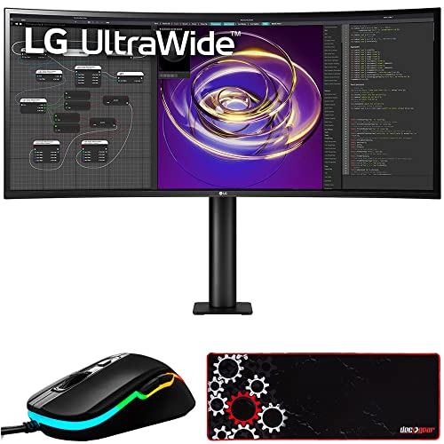 LG 34WP88CN-B 34" 21:9 Curved UltraWide QHD (3440 x 1440) PC Monitor Bundle with Deco Gear Wired Gaming Mouse and Deco Gear Large Extended Pro Gaming Mouse Pad