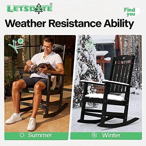 letsdate Love High Back Plastic Rocking Chairs Outdoor & Indoor | Oversized HDPE Rocker Chairs | Easy to Assemble | Max Weight 500lbs | for Lawn, Porch, Patio, Backyard, Fire Pit, Garden (Black)
