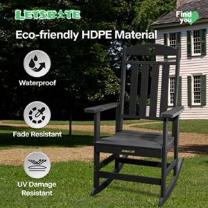 letsdate Love High Back Plastic Rocking Chairs Outdoor & Indoor | Oversized HDPE Rocker Chairs | Easy to Assemble | Max Weight 500lbs | for Lawn, Porch, Patio, Backyard, Fire Pit, Garden (Black)