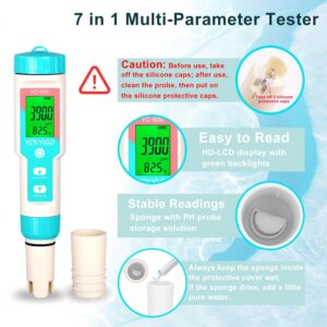 YCKYIGO Salt Water Pool Tester Large Range 7 in 1 Multi-Parameter Tester for Salt Swimming Pool and Spa