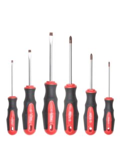 rotation 6pcs magnetic tip screwdriver set, 3 phillips and 3 flat, red tip | red, gloss, s2 steel)