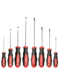 rotation 8-piece magnetic screwdrivers set with red tip, 4 phillips and 4 slotted tips, professional cushion grip screwdriver set with high torque