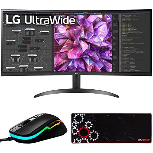 LG 34WQ60C-B 34" 21:9 Curved UltraWide QHD (3440 x 1440) PC Monitor Bundle with Deco Gear Wired Gaming Mouse and Deco Gear Large Extended Pro Gaming Mouse Pad