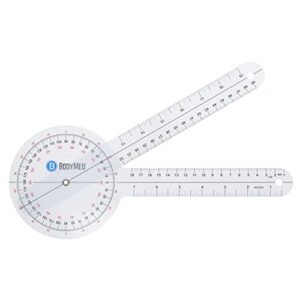 bodymed 12 inch medical spinal goniometer measurer – 360° isom calibrated scales – physical therapy rehab & recovery essential orthopedic angle protractor for measuring range of motion