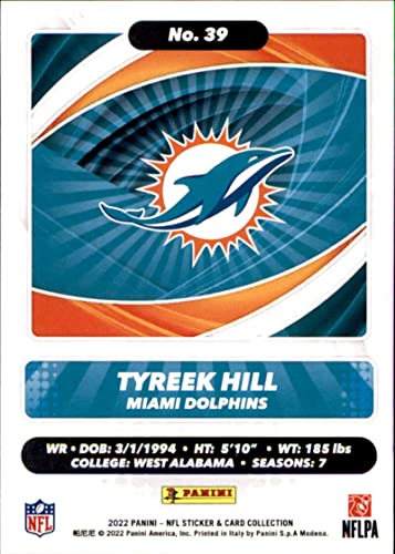 2022 Panini NFL Sticker Card #39 Tyreek Hill Miami Dolphins Football Card