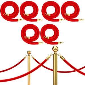 nuogo 6 pcs velvet stanchion rope red carpet party decorations 5ft crowd control velvet ropes safety barrier with gold hook for event movie theaters grand opening hotel christmas party supplies