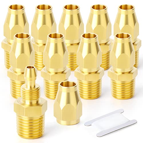 GASHER 5PCS Brass Pneumatic Replacement Fitting, Reusable Hose End Repair Fitting 1/4" Barb（Suitable for 1/4" ID，5/16" OD air hose) x 3/8" NPT Rigid