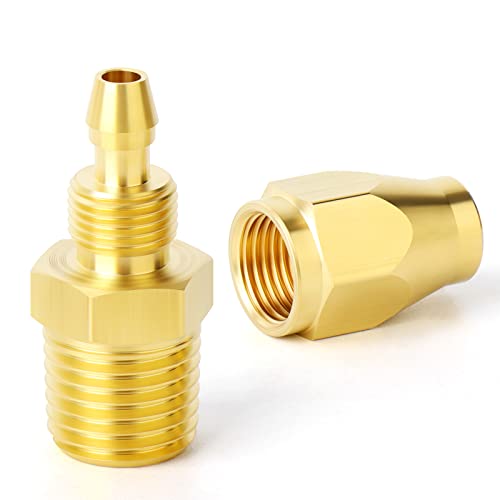 GASHER 5PCS Brass Pneumatic Replacement Fitting, Reusable Hose End Repair Fitting 1/4" Barb（Suitable for 1/4" ID，5/16" OD air hose) x 3/8" NPT Rigid