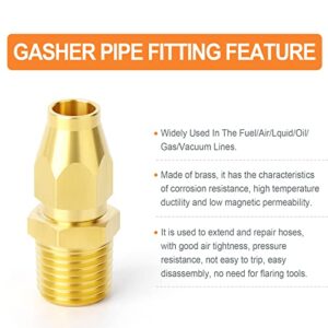 GASHER 5PCS Brass Pneumatic Replacement Fitting, Reusable Hose End Repair Fitting 1/4" Barb（Suitable for 1/4" ID，5/16" OD air hose) x 3/8" NPT Rigid