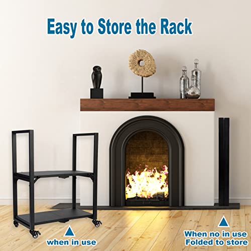 Luffioner 2 Tiers Rolling Firewood Rack,Foldable Firewood Log Storage Rack Holder with Wheels Fireside Log Rack for Indoor Fireplace or Outdoor,31"X25"x12"