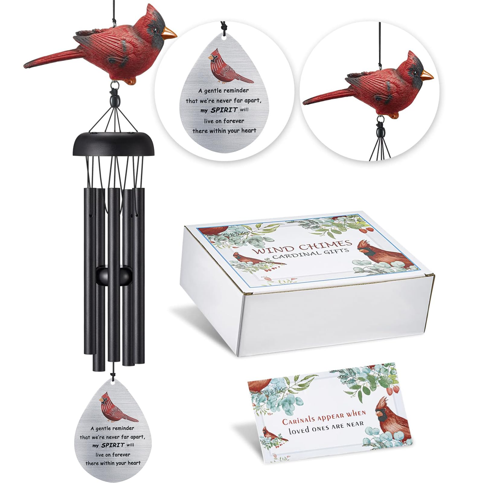 Memorial Wind Chimes for Outside,Cardinal Wind Chimes for Loss of Loved One,Sympathy Wind Chimes,Memorial Gifts for Loss of Mother,Sympathy Gifts for Loss of Dad,Windchimes in Memory of a Loved One