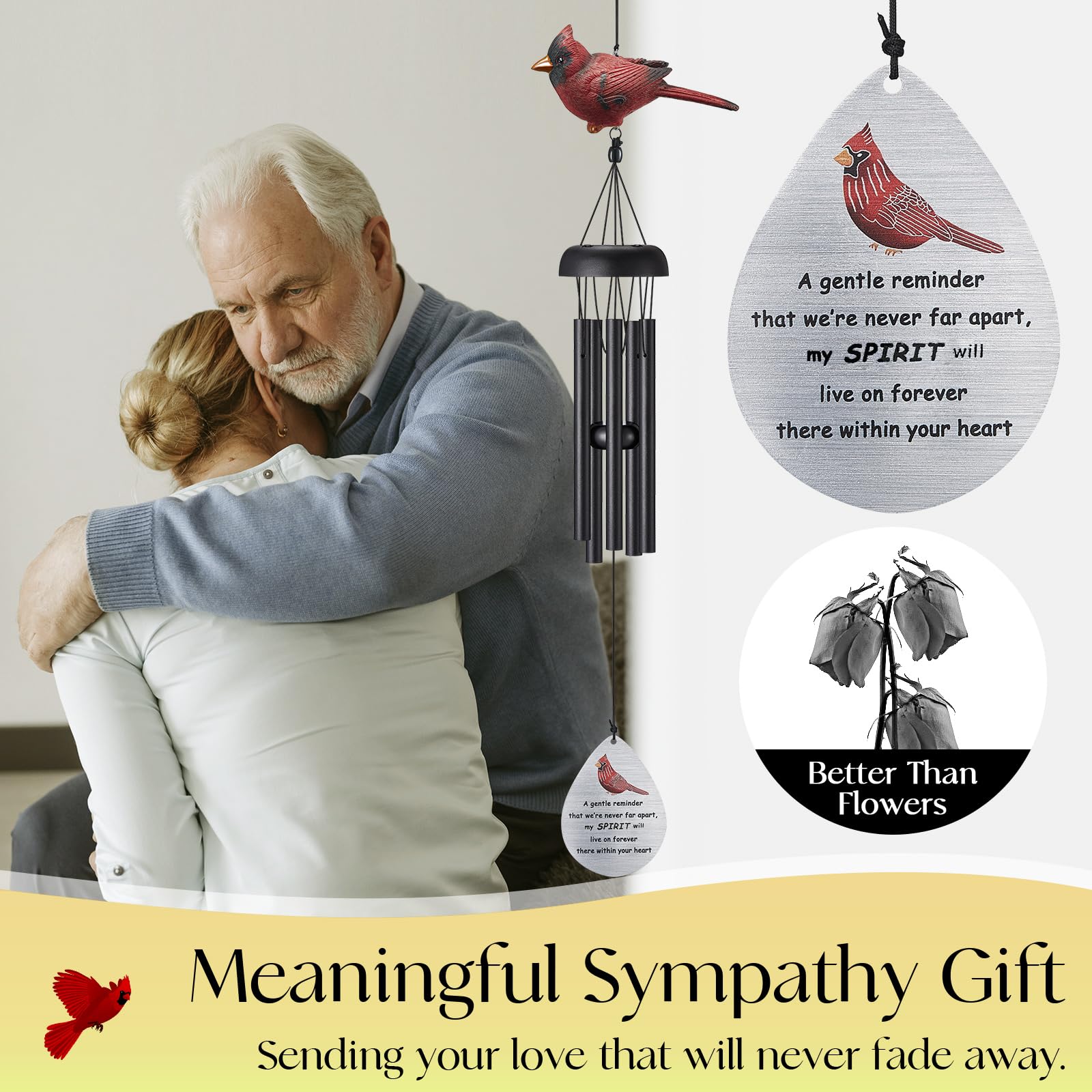 Memorial Wind Chimes for Outside,Cardinal Wind Chimes for Loss of Loved One,Sympathy Wind Chimes,Memorial Gifts for Loss of Mother,Sympathy Gifts for Loss of Dad,Windchimes in Memory of a Loved One