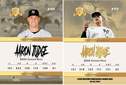 AARON JUDGE Home Run 61 and 62 Baseball Cards - Ties Roger Maris w/ 61 Home Runs, Breaks His Record with 62 - CUSTOM Made Novelty Baseball Cards Commemorating His 61st and 62nd HOME RUNS! - New York Yankees