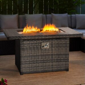 oneinmil 44" outdoor fire pit table, csa certification 50,000 btu propan fire pit table with auto-ignition, patio wicker firepit with oxford cover, grey