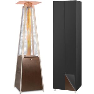 hykolity pyramid patio heater, 48000 btu glass tube propane patio heater with wheels and cover, outdoor propane heaters for patio, backyard, garden, porch, and pool, bronze