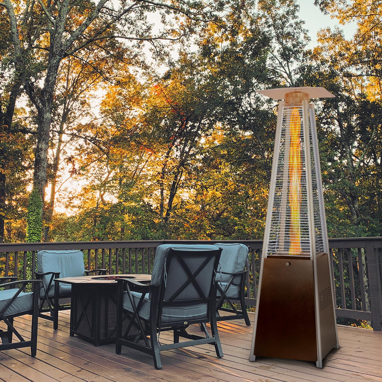 Hykolity Pyramid Patio Heater, 48000 BTU Glass Tube Propane Patio Heater with Wheels and Cover, Outdoor Propane Heaters for Patio, Backyard, Garden, Porch, and Pool, Bronze