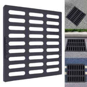 Cast Iron Drain Grate, 19.7 x19.7 Outdoor Drain Cover, Durable Heavy Duty Sewer Cover to Block Debris, Black Rectangle Drainage Grate for Concrete Floor