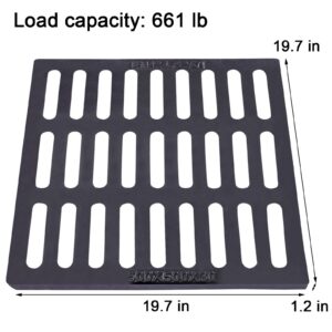 Cast Iron Drain Grate, 19.7 x19.7 Outdoor Drain Cover, Durable Heavy Duty Sewer Cover to Block Debris, Black Rectangle Drainage Grate for Concrete Floor