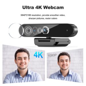 Nisheng 4K Webcam with Microphone, 4K Autofocus Web Camera with Privacy Cover and Tripod,Plug and Play,USB Webcam for Laptop PC,Pro Streaming/Video Recording/Calling Conferencing/Online Classes