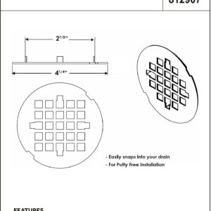 Artiwell 4-1/4” OD Snap-in Shower Drain Cover, Round Shower Drain Strainer Grid, Replacement Cover, Designed for Long-Lasting(Chrome Plated)