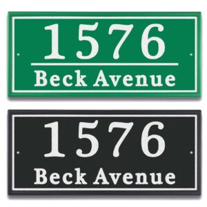 personalized reflective address plaque, custom aluminum house number sign with two screw, address sign for outside home, street, house, 12.5"l x 5.5"h (black or green)