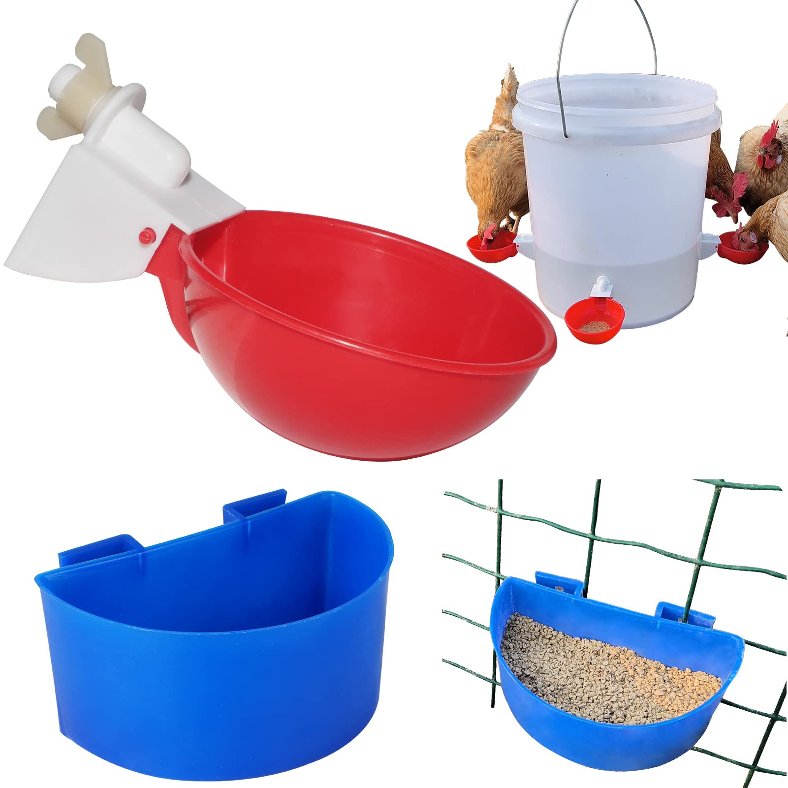 Chicken Water Cups, Automatic Chicken Waterer Cup 6PCS, Chicken Feeding Cup 2PCS, Poultry Watering Cups, Chicken Waterer Cup Kit Suitable for Chicken Duck Turkey Rabbit.