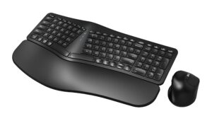 mk960 ergonomic wireless keyboard mouse combo, bluetooth/2.4g split design keyboard with palm rest and 4 level dpi adjustable wireless mouse multi-device, rechargeable, for windows/mac/android(black)