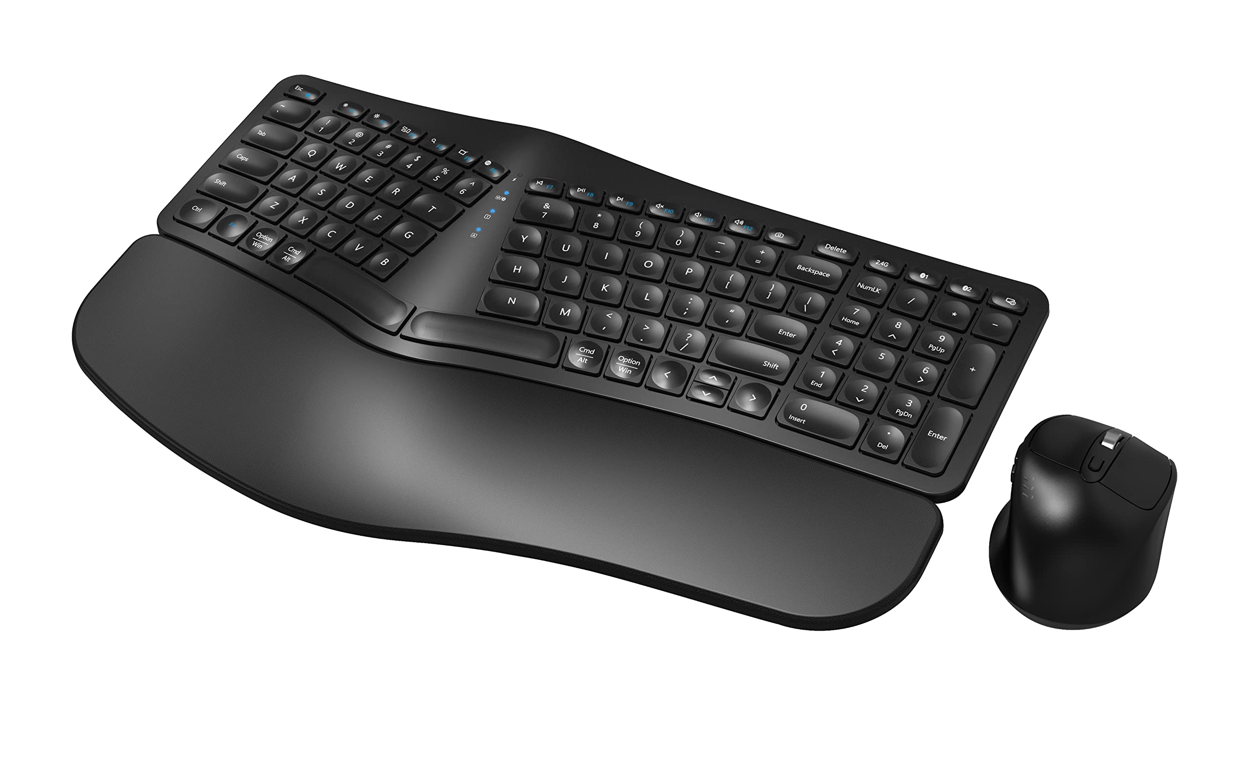 MK960 Ergonomic Wireless Keyboard Mouse Combo, Bluetooth/2.4G Split Design Keyboard with Palm Rest and 4 Level DPI Adjustable Wireless Mouse Multi-Device, Rechargeable, for Windows/Mac/Android(Black)