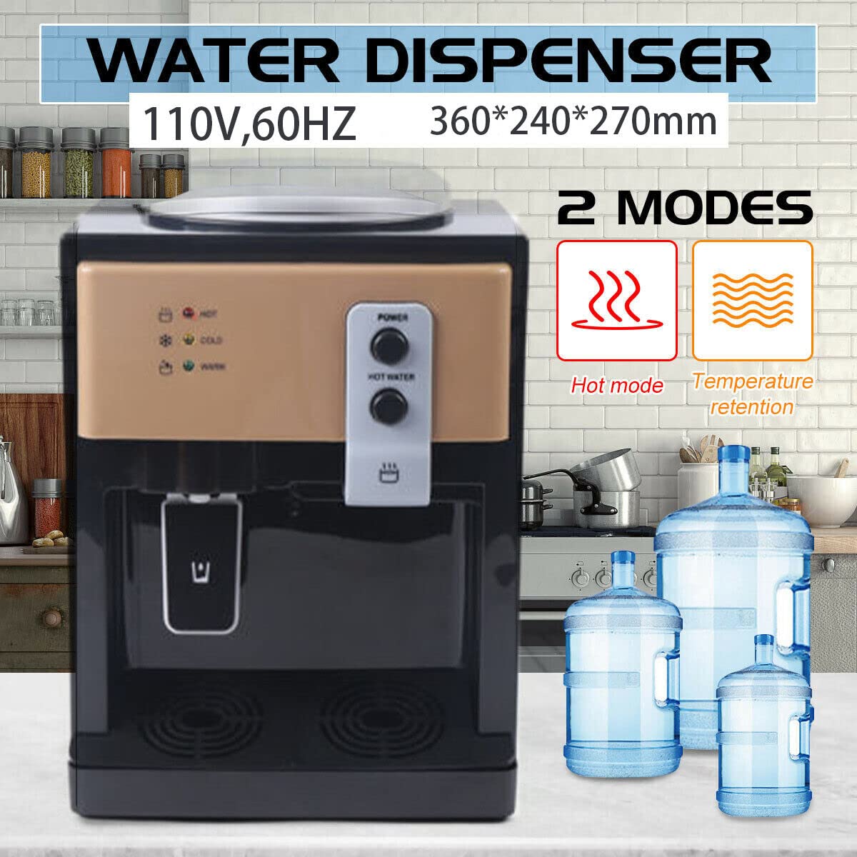 Countertop Water Dispenser Top Loading Hot Cold Water Cooler Drinking Machine for Home Office