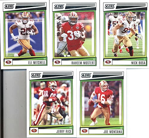 2022 Score Veteran San Francisco 49ers Team Set of 10 Cards: Brandon Aiyuk(#162), Deebo Samuel(#163), Trent Williams(#164), George Kittle(#165), Jimmy Garoppolo(#166), Eli Mitchell(#167), Raheem Mostert(#168), Nick Bosa(#169), Jerry Rice(#170), Joe Montan