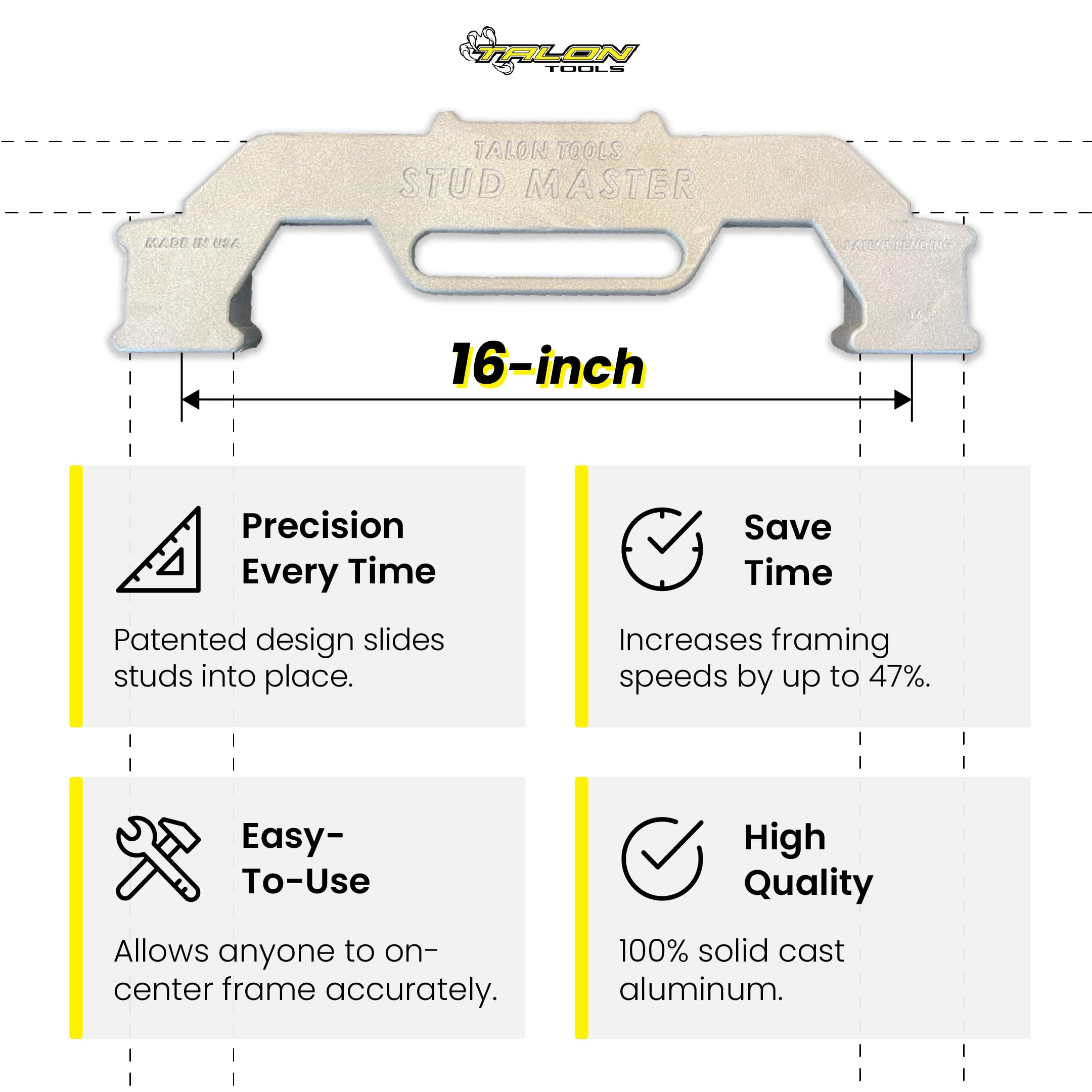 Stud Master 16-MADE IN USA- Inch On-Center Stud Layout Tool - Precision Wall Stud Framing Tool