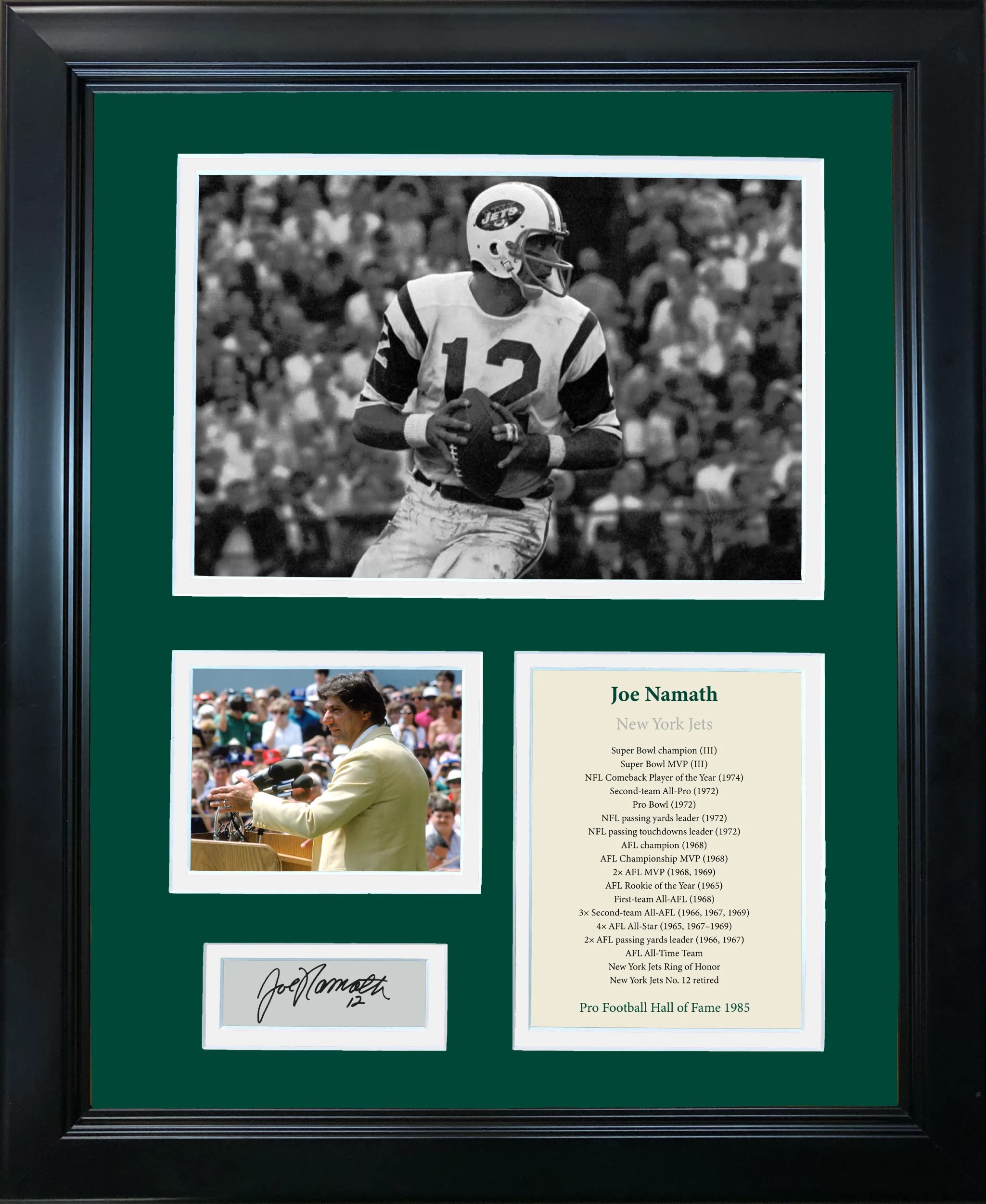 Framed Joe Namath Hall of Fame Facsimile Laser Engraved Signature Auto New York Jets 12"x15" Football Photo Collage