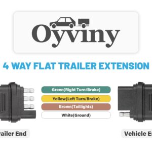 Oyviny 4 Pin Flat Trailer Extension 12 inch, Vehicle-Side and Trailer-Side 4 Way Connector with Rubber Dust Cover 16 AWG Pure Copper Wire Loom Tubing Protection, 4 Flat Trailer Wire Extension