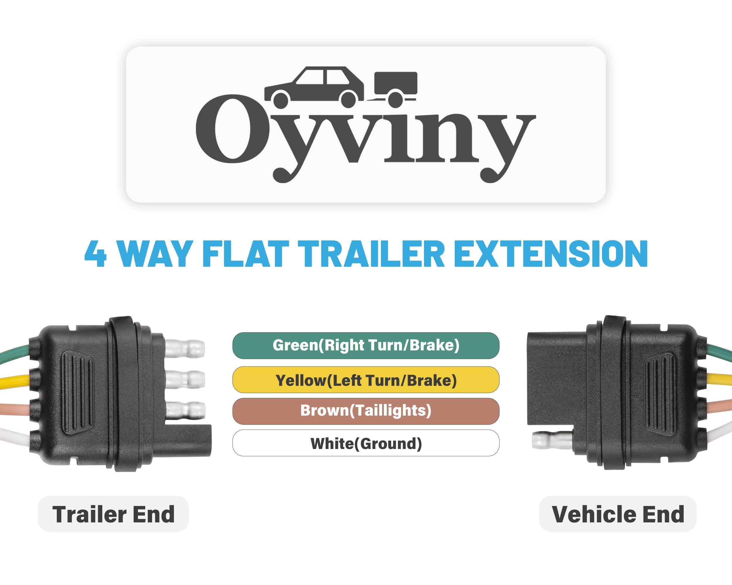 Oyviny 4 Pin Flat Trailer Extension 12 inch, Vehicle-Side and Trailer-Side 4 Way Connector with Rubber Dust Cover 16 AWG Pure Copper Wire Loom Tubing Protection, 4 Flat Trailer Wire Extension