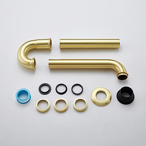 Segistan Bathroom Basin Sink U Shape Trap, Brass Core Adjustable Height 1-1/4 Bottle Trap Basin Sink Waste Drain P Trap, General US/CA Standard, Brushed Gold