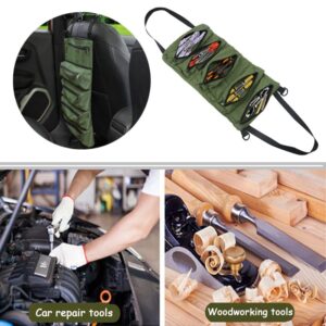 Toll Roll Bag, BetterJonny 600D Oxford Wrench Roll Up Pouch 5 Zippered Heavy Duty Tool Roll Up Bag Multi-Purpose Tool Roll Sorting Car Debris Storage Bag for Storing Electrician Repair Tools