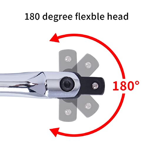 JANNO 18Inch 1/2 Breaker Bar With 1/2 to 3/8 Adapter, 180 Degree Rotatable Breaker Bar, Breaker Bar Set for Breaking Rusted, Stubborn, Stuck Nuts and Bolts