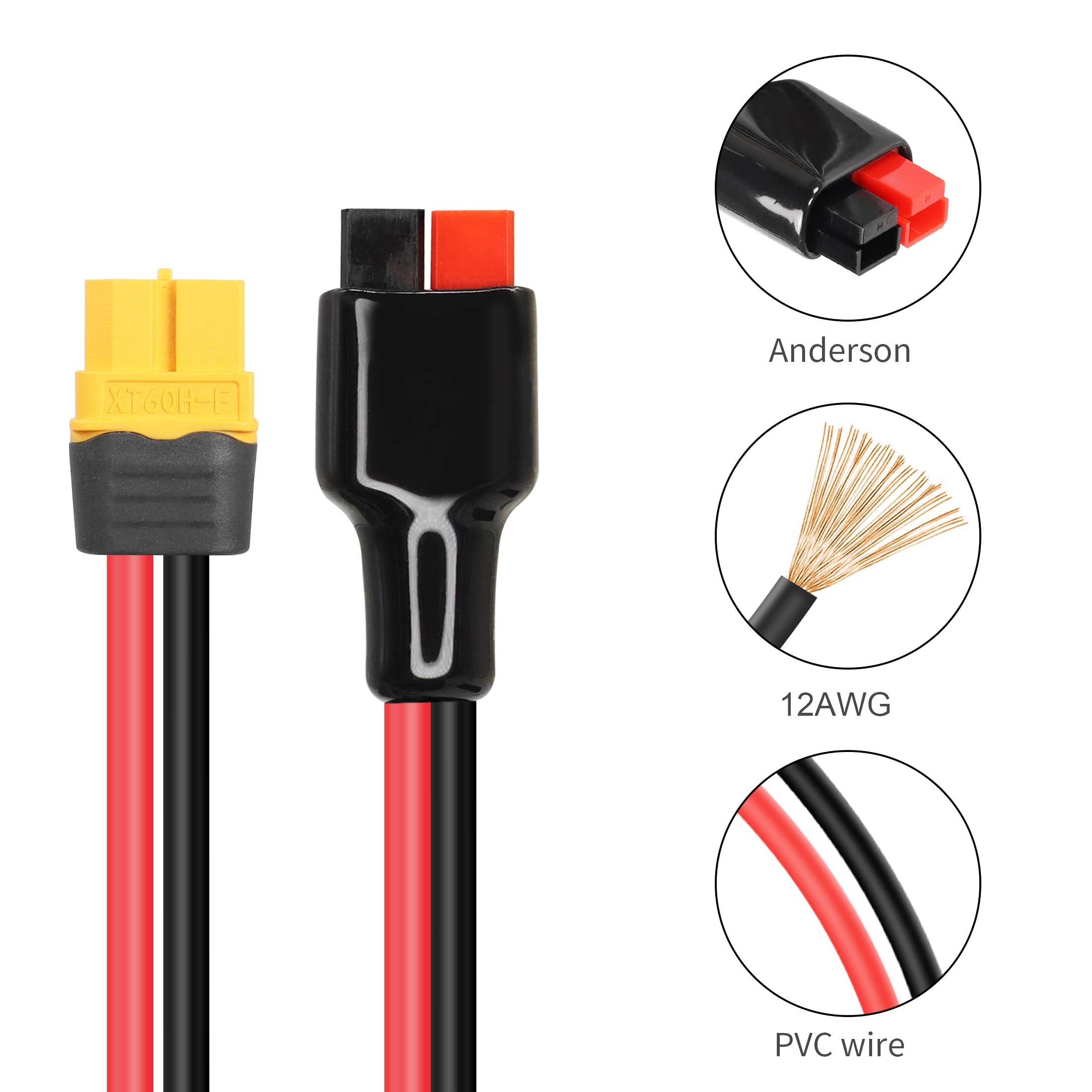 YACSEJAO 12AWG XT60 to Solar Panel Connector 1M XT60 Female to 45A Connector Extension Cable for Outdoor Power Bank RC Lipo Battery Lithium Battery