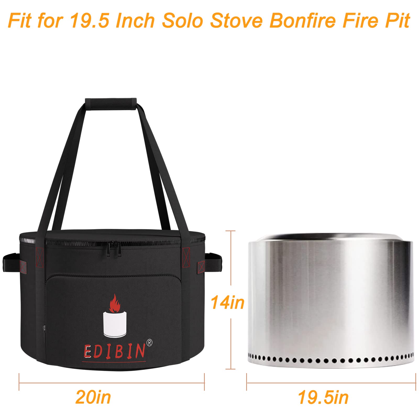 Outdoor Smokeless Fire Pit Bag Compatible with Solo Stove Bonfire Fire Pit W x 19.5 Inch,H x 14 Inch Smokeless Fire Pit, Natural Wood Burning Firebowl(Only Bag)