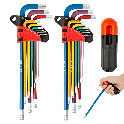 X5ive 18-Piece Hex Key allen wrenchs sets, Long Arm Ball End Allen Wrench Set, Durable Color Hex L-Wrench Tools, T-Handle 1.5mm-10mm, 1/16-3/8 for Household DIY