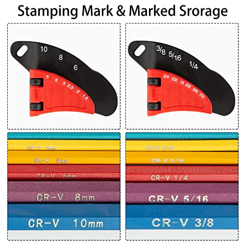 X5ive 18-Piece Hex Key allen wrenchs sets, Long Arm Ball End Allen Wrench Set, Durable Color Hex L-Wrench Tools, T-Handle 1.5mm-10mm, 1/16-3/8 for Household DIY