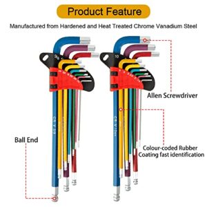 X5ive 18-Piece Hex Key allen wrenchs sets, Long Arm Ball End Allen Wrench Set, Durable Color Hex L-Wrench Tools, T-Handle 1.5mm-10mm, 1/16-3/8 for Household DIY