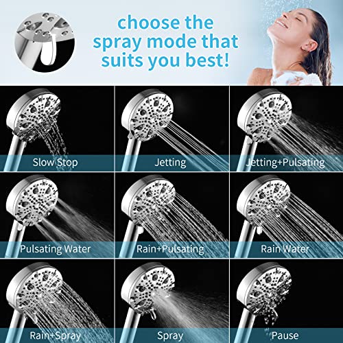 EAARSUO Handheld Shower Head with Filter, Hard Water Filter Shower Head with 9 Mode, High Pressure Filtering Shower Head, Water Softener Shower Head for Hard Water, Shower Envy Shower Heads (Chrome)