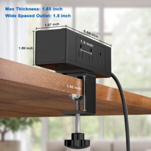 QBA Desk Clamp Power Strip with USB C, 9 Widely Spaced Outlets with 4 USB Ports, 3 Side Outlet Extender with 6FT Extension Cord, Desk USB Charging Station for Home Office Dorm, Black