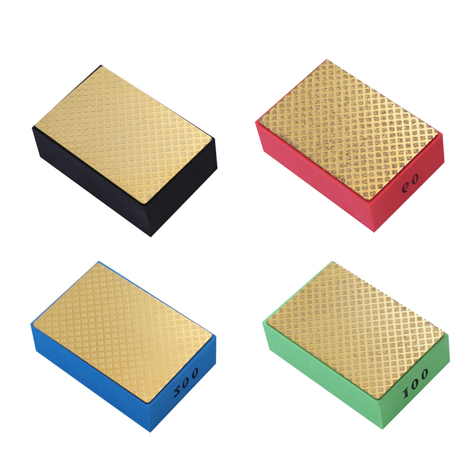 CALIDAKA 4pcs Diamond Hand Polishing Pad, 3.7"x 2.3" Sanding Blocks Polishing Block Kit for Ceramic Tile Stone Glass 60#,100#,200#,400#(Gold Side)