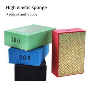 CALIDAKA 4pcs Diamond Hand Polishing Pad, 3.7"x 2.3" Sanding Blocks Polishing Block Kit for Ceramic Tile Stone Glass 60#,100#,200#,400#(Gold Side)