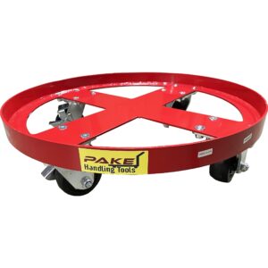 steel drum dolly, 2000 lb. cap, 55 gal drum, 4 swivel nylon casters with brakes